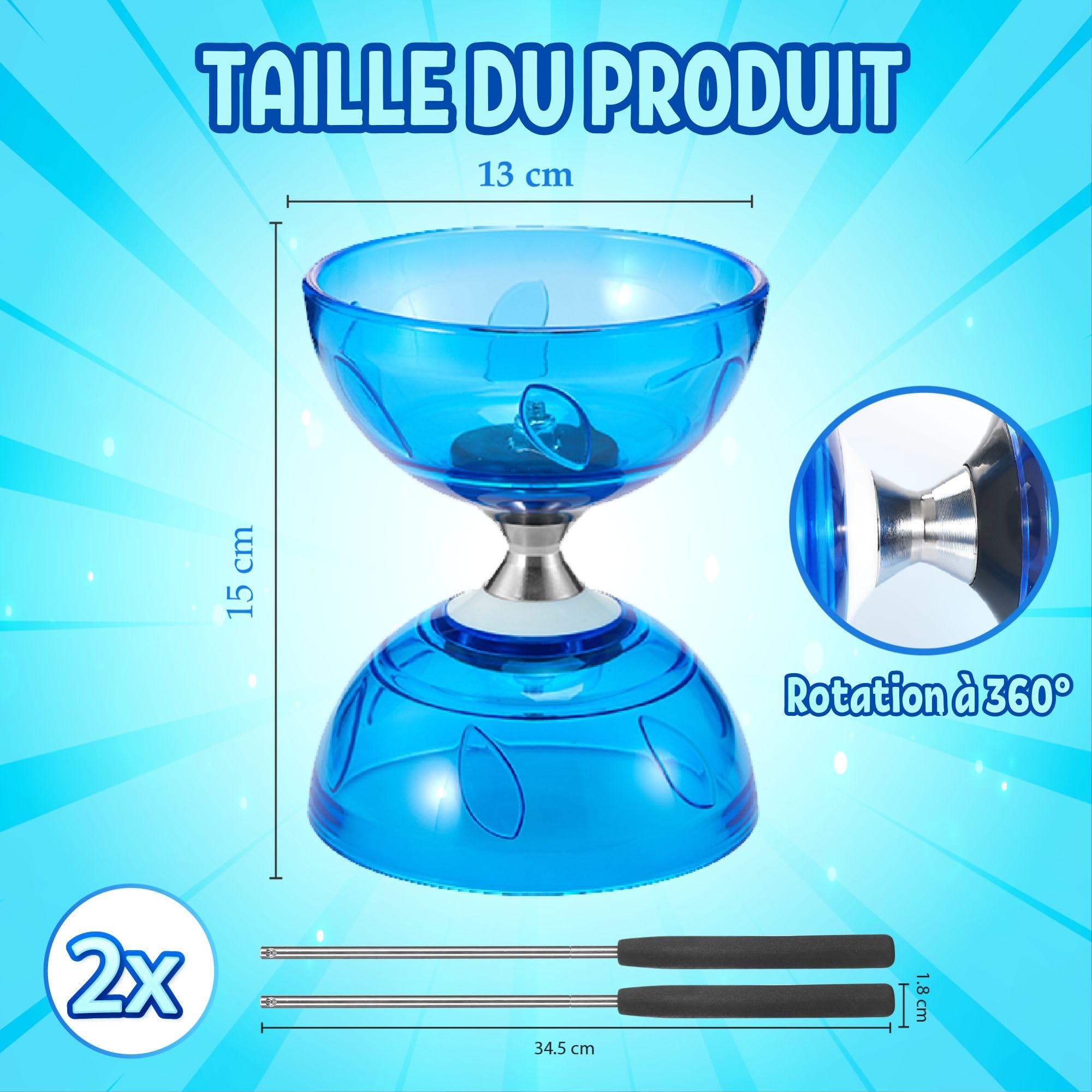 LED Diabolo Tripler Roulement à Billes Kit Jonglerie - Lumineux Diabolo pour Débutants & Professionnels | Cirque Jeu Accessoires pour Les Enfants & Les Adultes | avec Ficelle, Sac en Filet & 2 Bâtons