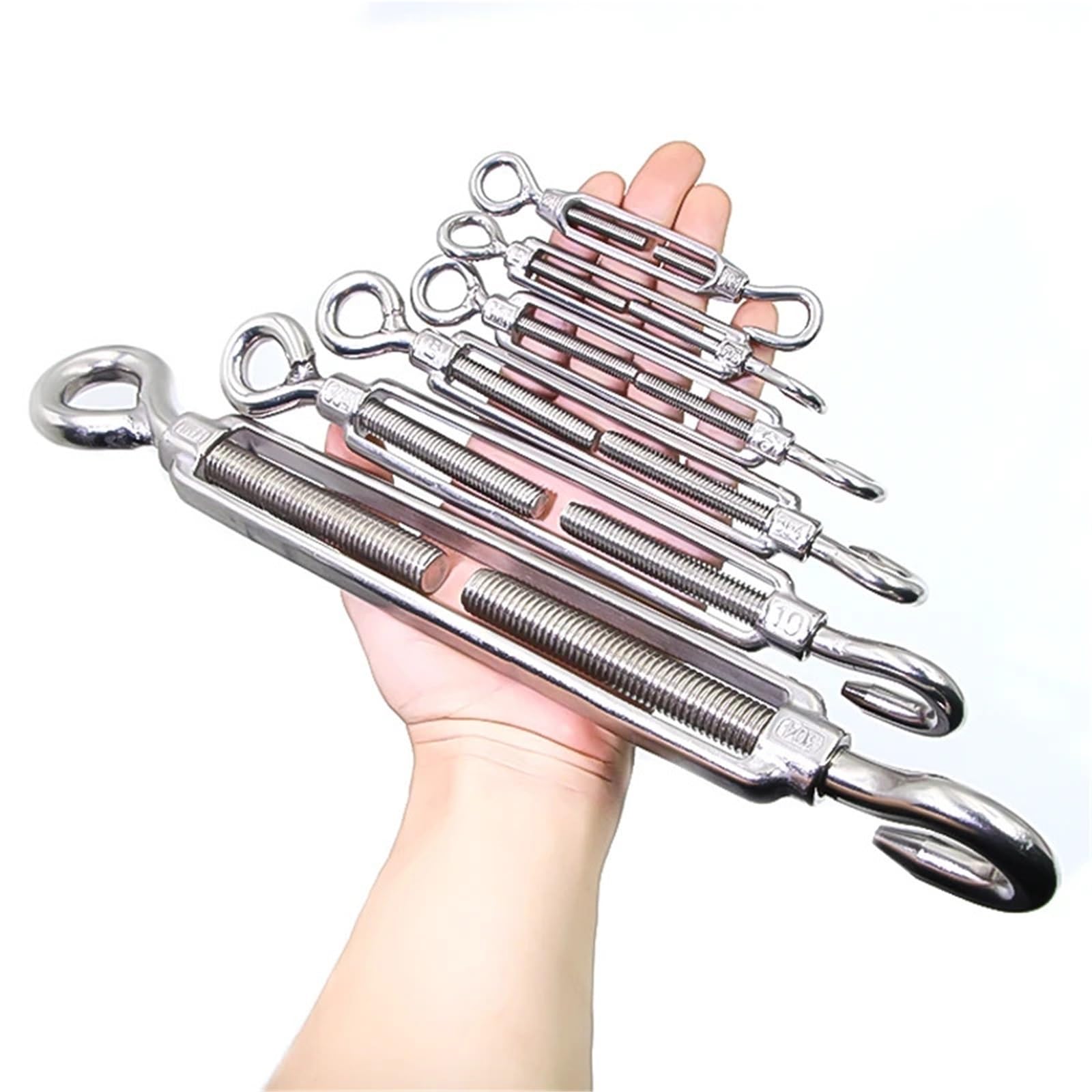 Lot de 5 tendeurs chaîne réglables en Acier Inoxydable 304, M4, M5, M6, M8, M10, Crochets et œillets, tendeur câble métallique Tendeurs(M10)