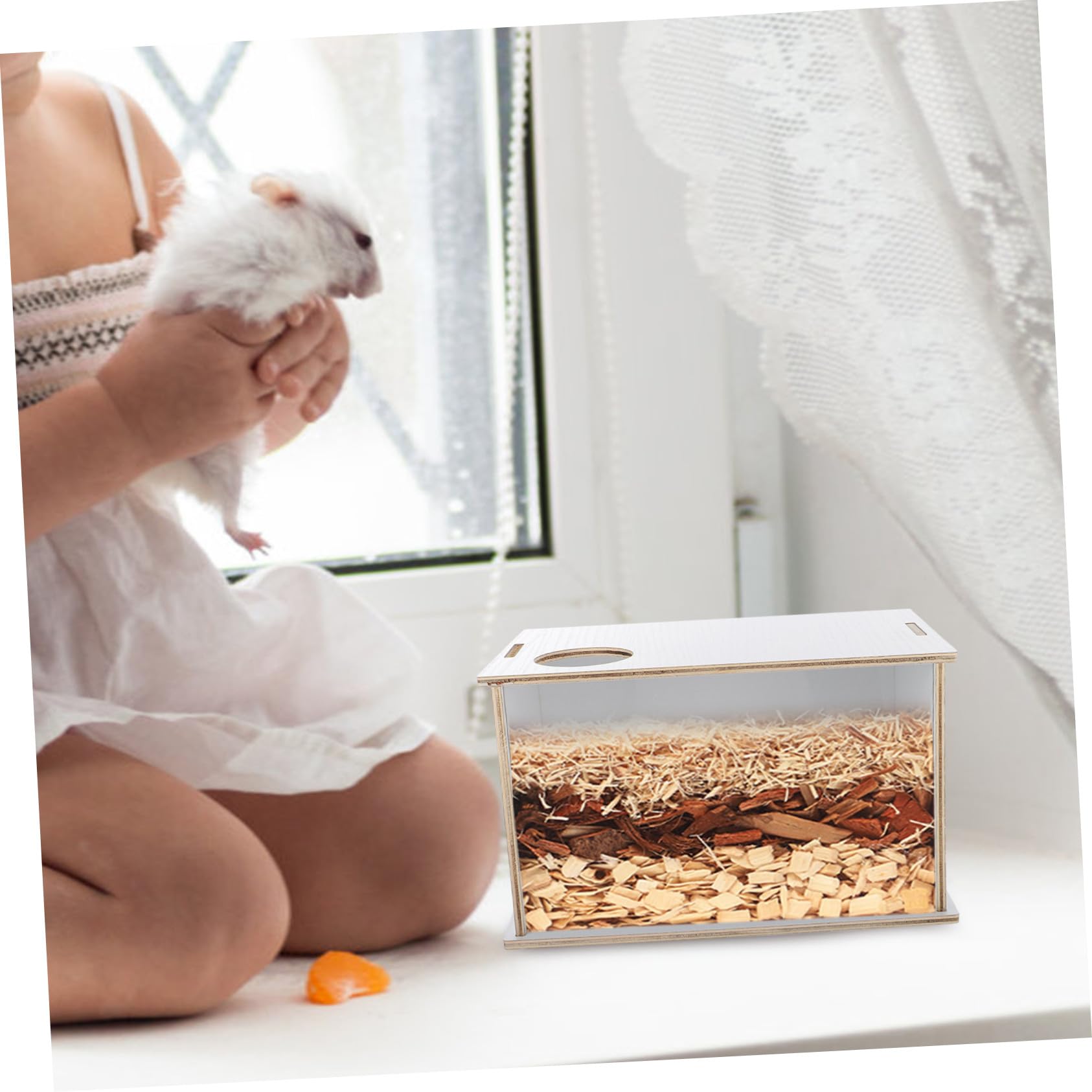 Hamster Sandbad Sandkasten Haus aus Holz mit Transparenter Badewanne für Chinchillas und Kleintiere Multifunktionales Sandbadbecken für Haustierbadezeit und Sauberkeit