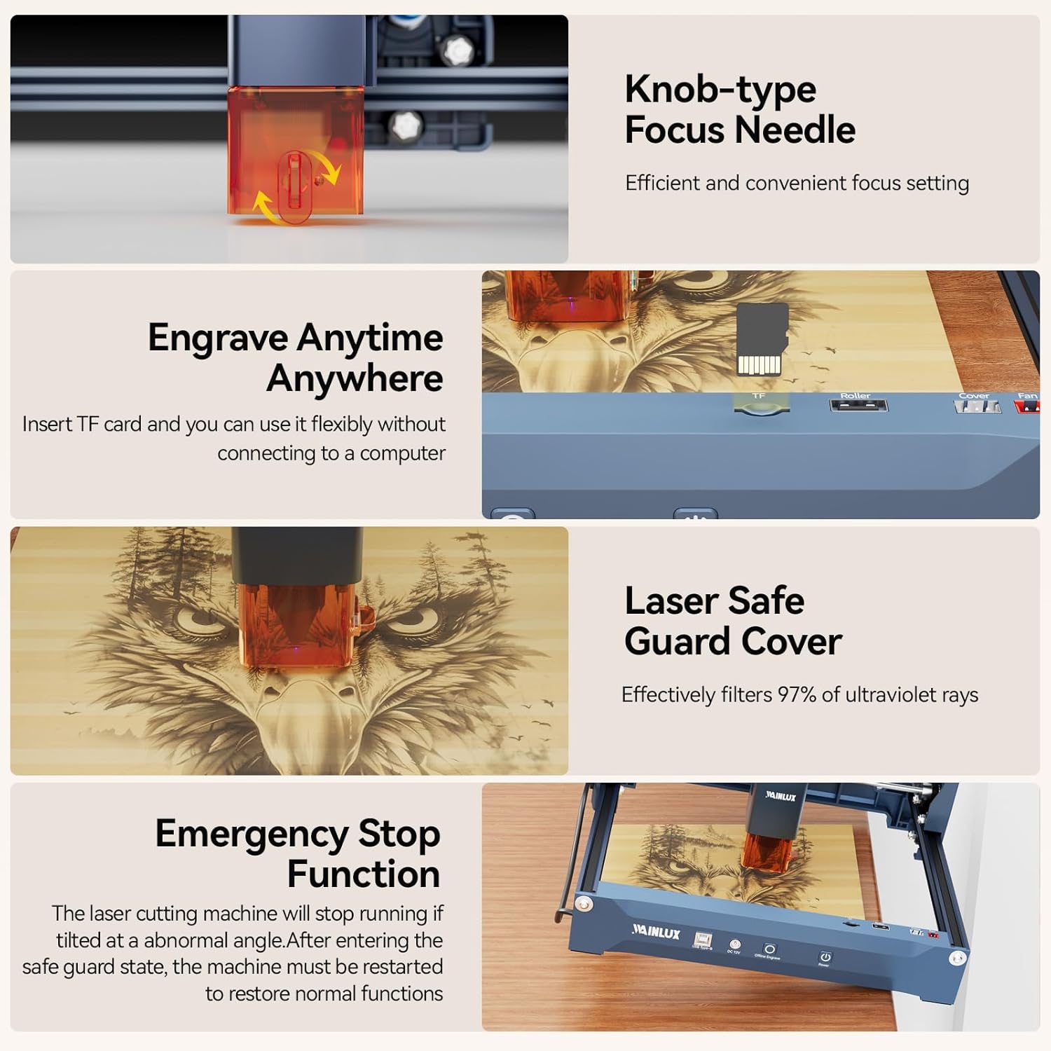 Laser Engraver,WAINLUX X2 5W Laser Engraver Machine with Air Assist, 5000mm/min High Precision Engraving Area 200 * 150mm DIY Laser Cutter and Engraver for Wood|Leather|Acrylic|Glass|Class1