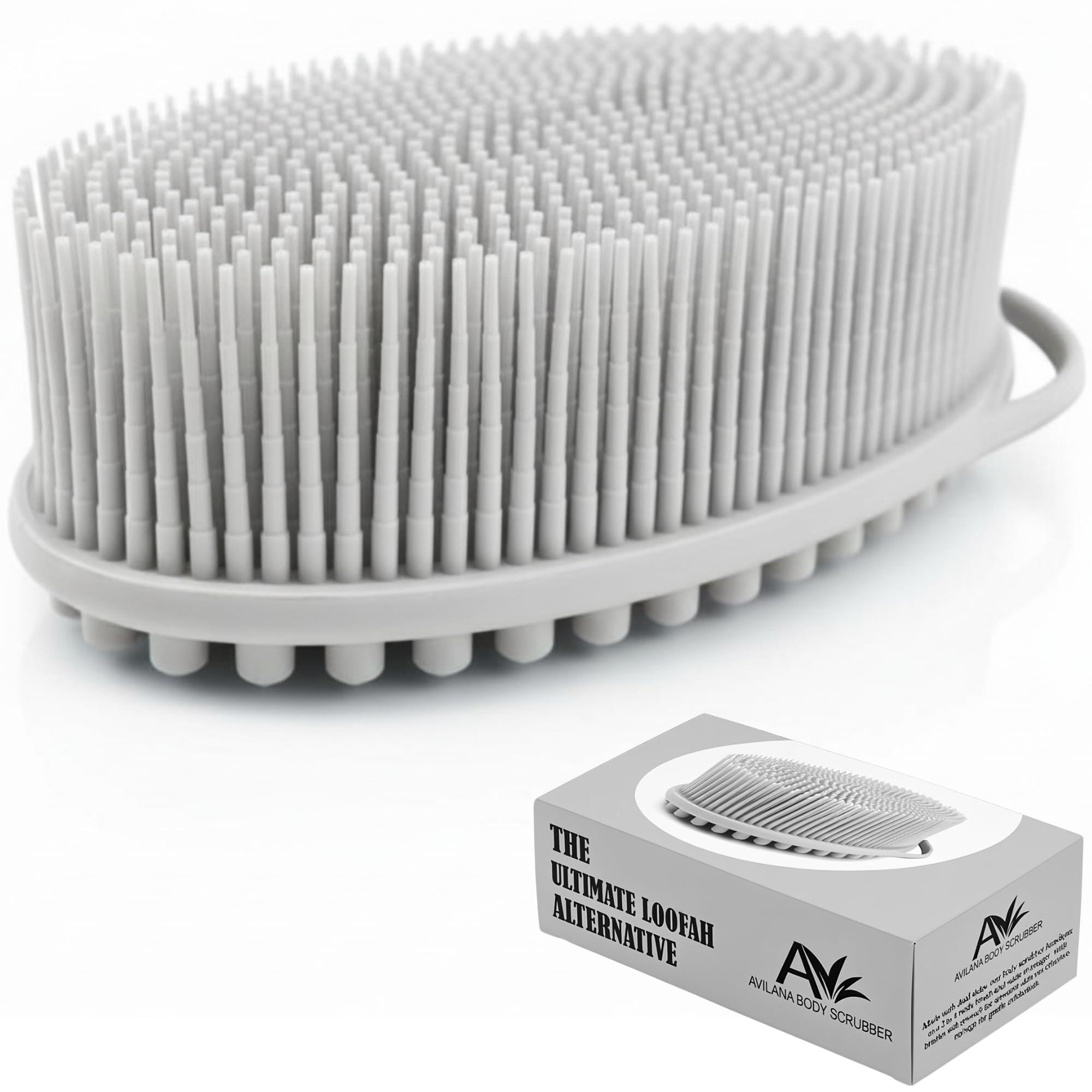 Silicone Body Scrubber for Shower - Gentle Exfoliating Back Scrubber with Soft Bristles - Avilana Premium Dual Sided Bath Brush Massage - Loofah Alternative for Sensitive Skin - Gift Women Men