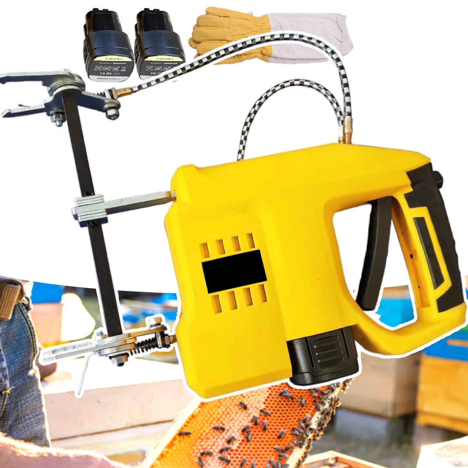Agitador Eléctrico para Abejas/Vibrador De Marcos De Colmena - Ajuste De 3 Velocidades, 0-2300 RPM, con 2 Baterías De 2000 Mah, Guantes De Apicultura Y Caja De Almacenamiento
