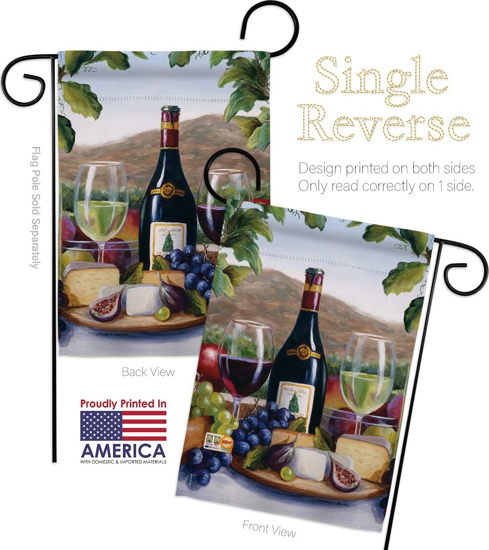 Red White Wine Garden House Flags Set Beverages Drink Fruits Cheese Sangria Rose Dessert Sparkling Small Decorative Gift Yard Banner Made In USA 28 X 40
