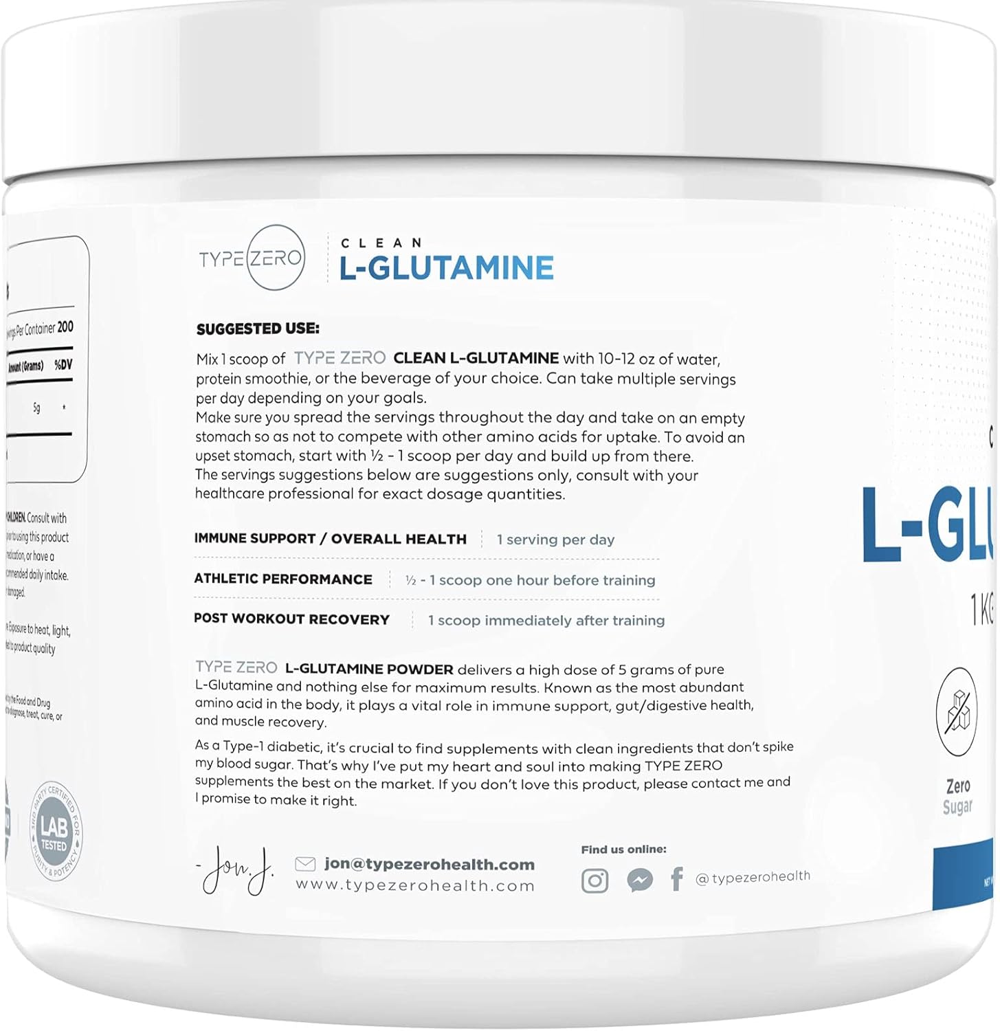 Ultra Clean L Glutamine Powder 5000 (1KG | 200serv) 5X Strength Pure L-Glutamine Supplement 5000mg for Gut Health - Supports Leaky Gut & Gastrointestinal Lining Repair Women & Men - Vegan, Gluten Free : Health & Household