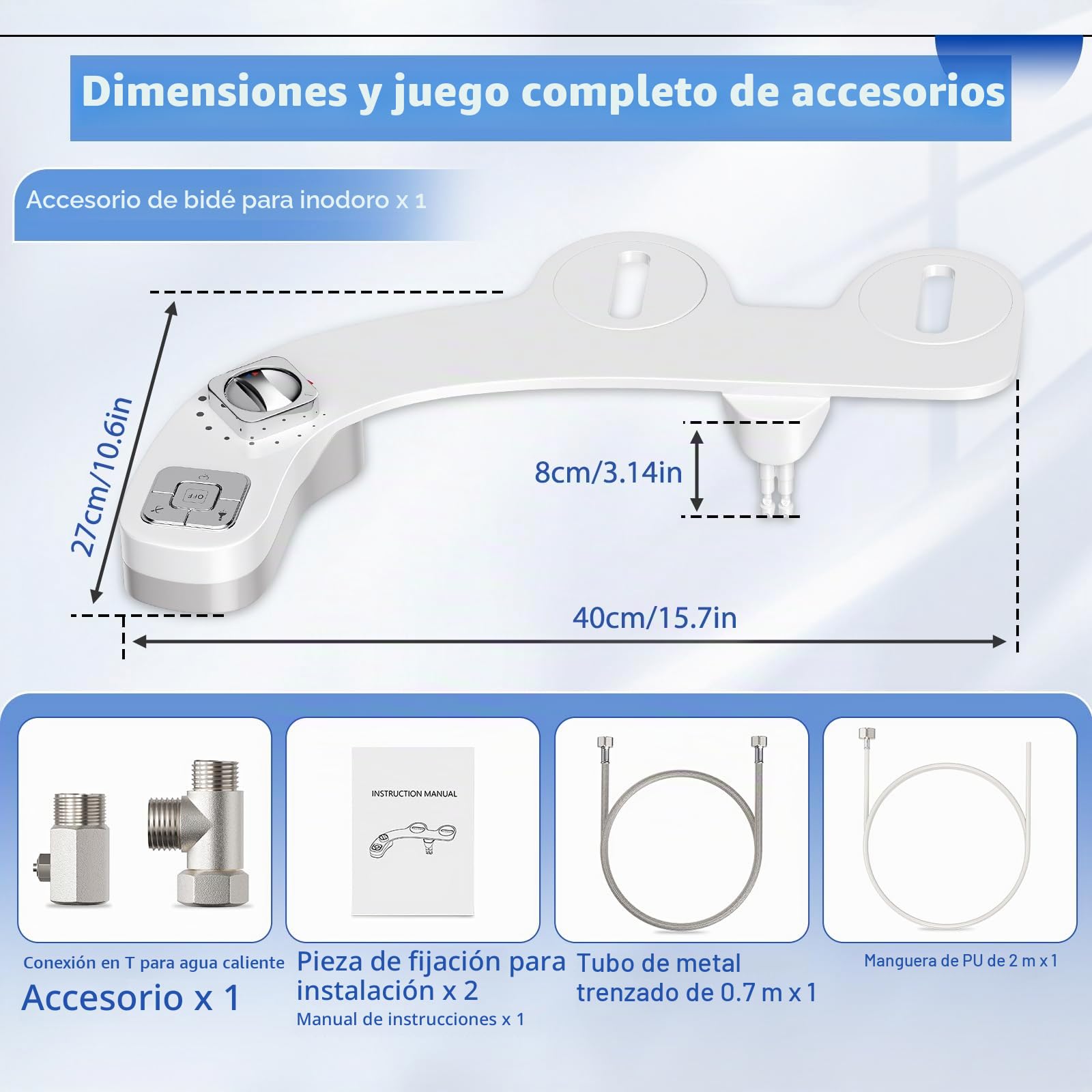 Bidet para WC Portátil No Eléctrico, Adaptador Bidet para Inodoro Doble Boquilla Retráctil, Presión de Agua Ajustable