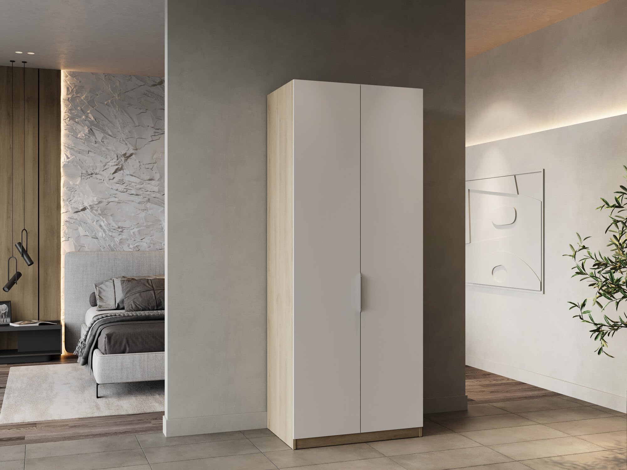 Demeyere 391380 Armario de 2 Puertas, 1 nicho Moderno, Color Roble Kronberg y Blanco Mate, 79,4 x 51,1 x 203 cm, Madera de ingeniería, Gris