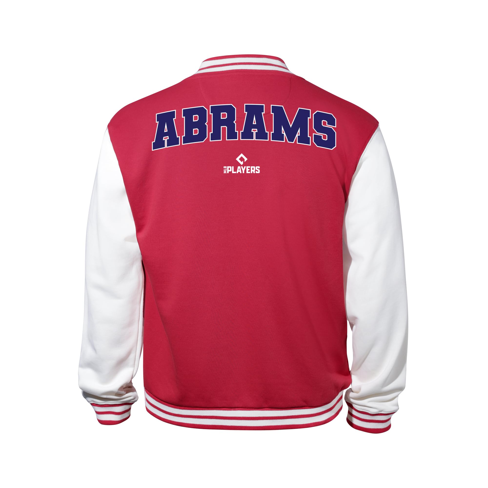 License Champs CJ Abrams Varsity Jacket | MLB Players Washington | Baseball Bomber Jackets | Red/Ivory, Medium