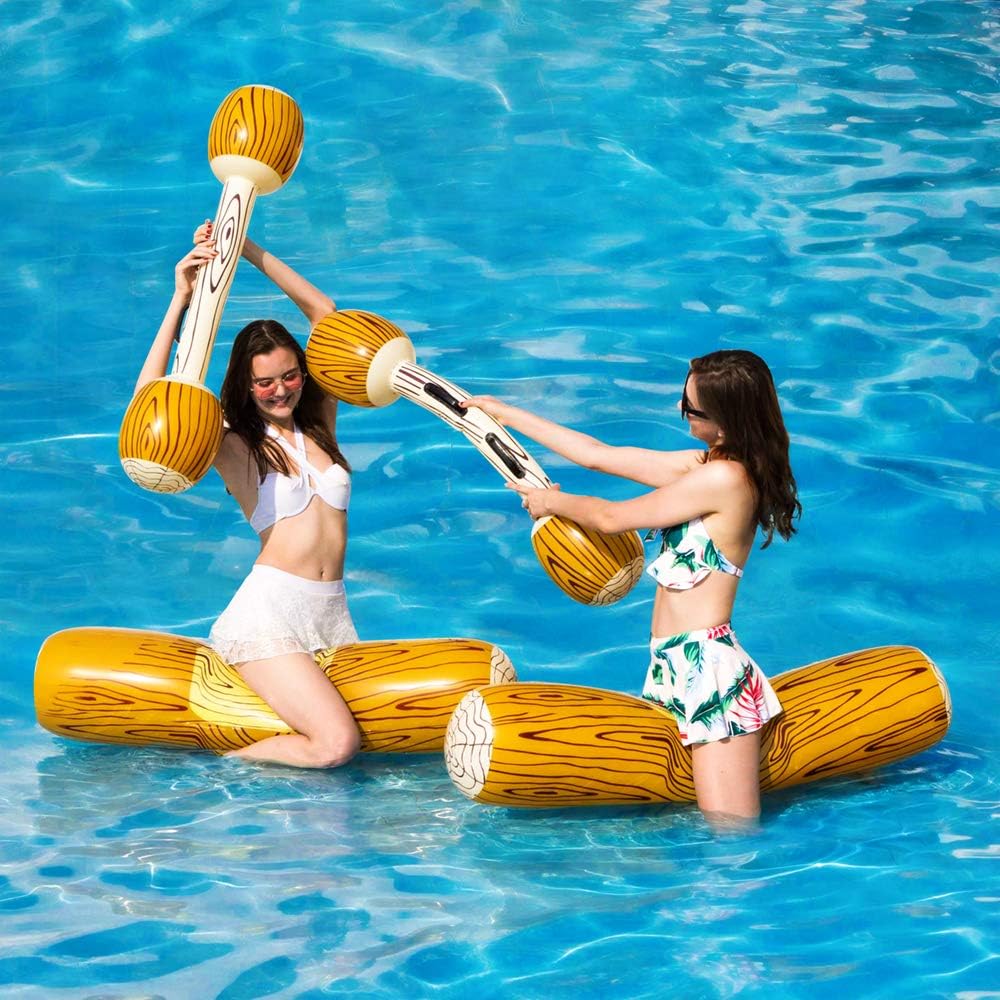 Children Adult Inflatable Water Joust Tree Log Pool Float Game Set 2pcs Logs 2pcs Ride on Log, Inflatable Toys, Water Toys, Outdoor Fun Sports, Gladiator Raft
