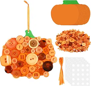 CraftyDream 12 Set Fall Pumpkin Craft Kit Buttons DIY Halloween Ornament