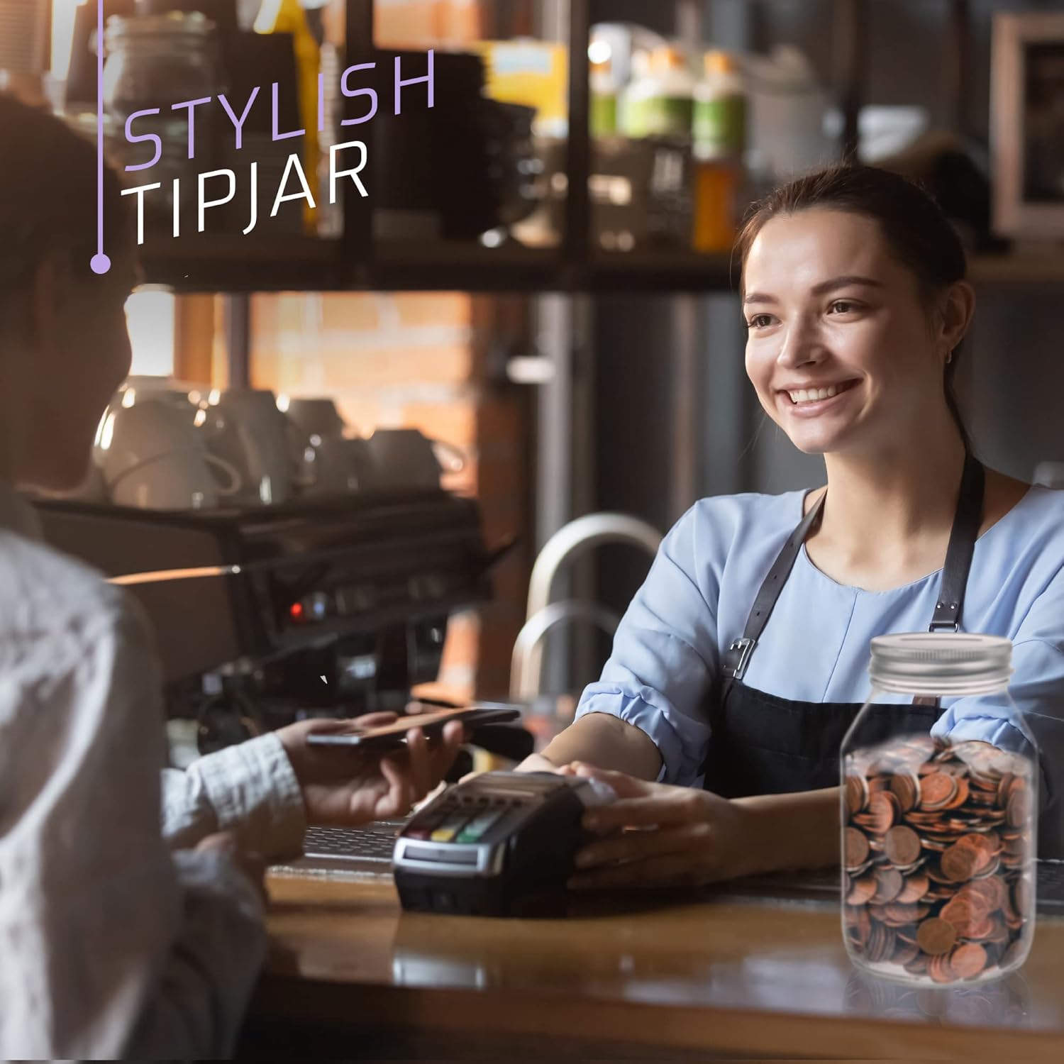 kitchentoolz Large Coin Bank Tip Jar with Slotted Silver Lid Holds Over $300 in Coins- Used for Piggy Bank and Raffle Ticket Drawing - Glass Money Jar Made in USA