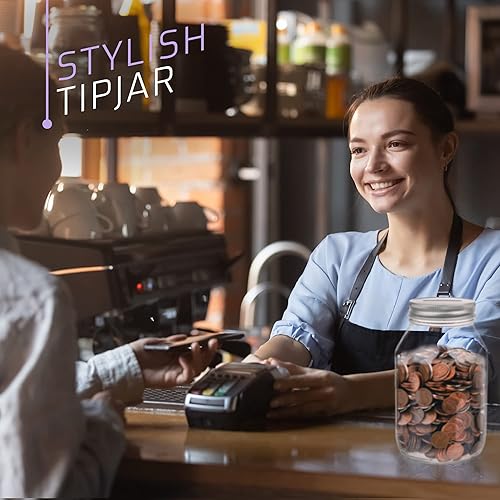 Miniatura 5 de Tarro grande con punta de banco de monedas con tapa plateada ranurada con capacidad para más de $350 en monedas, utilizado para hucha y sorteo de