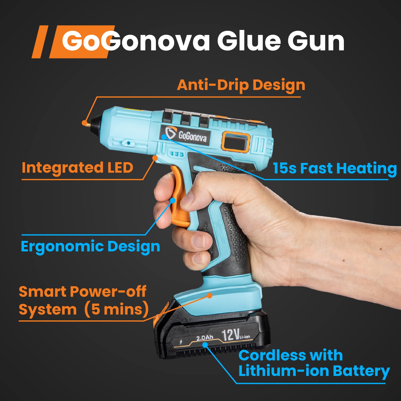 Buy 12V Cordless Hot Glue Gun, GoGonova 15s Quick Preheat AntiDrip
