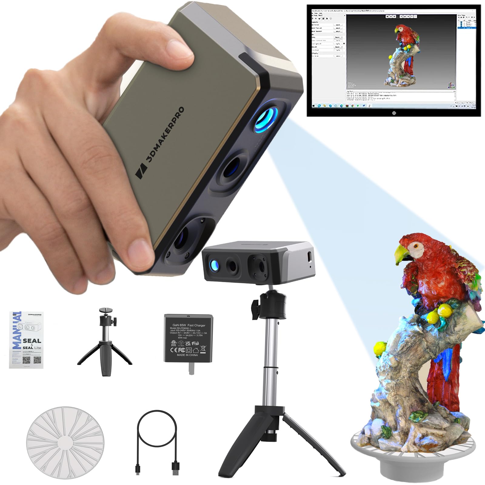 3DMakerpro Seal Vivid Textures 3D Scanner for 3D Printing - with