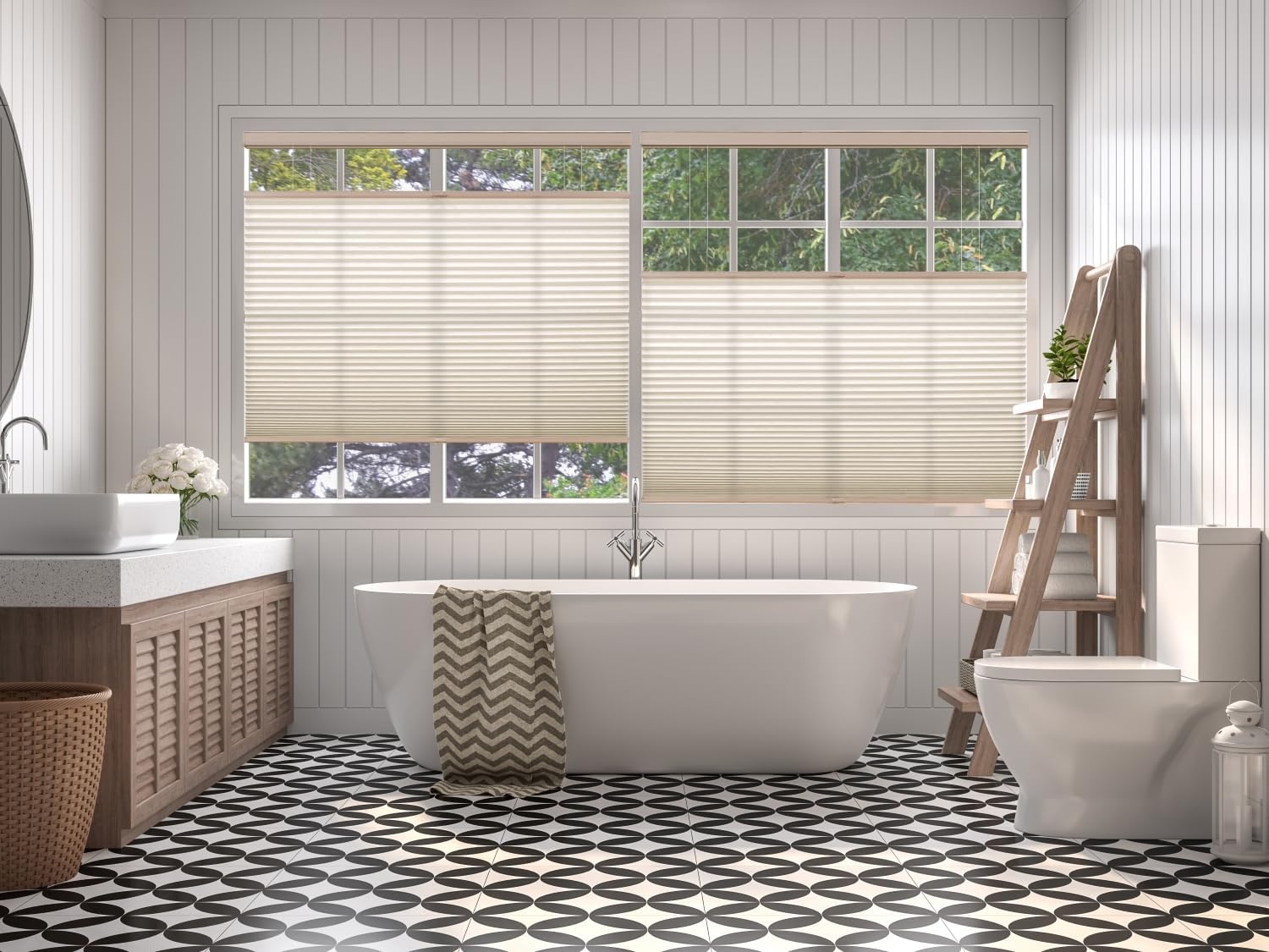 blindsavenue cordless top down bottom up cellular honeycomb shade, 9/16\" single cell, light filtering, fawn, size: fawn 32"w x 64"h
