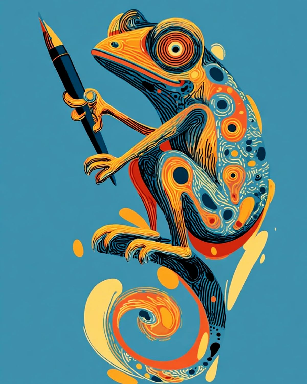 Liubaishi Multicolour Paint By Numbers For Adults, Chameleon Holding A Pen, 40X50 Cm Acrylic Canvas Painting Kit With Brushes And Paints