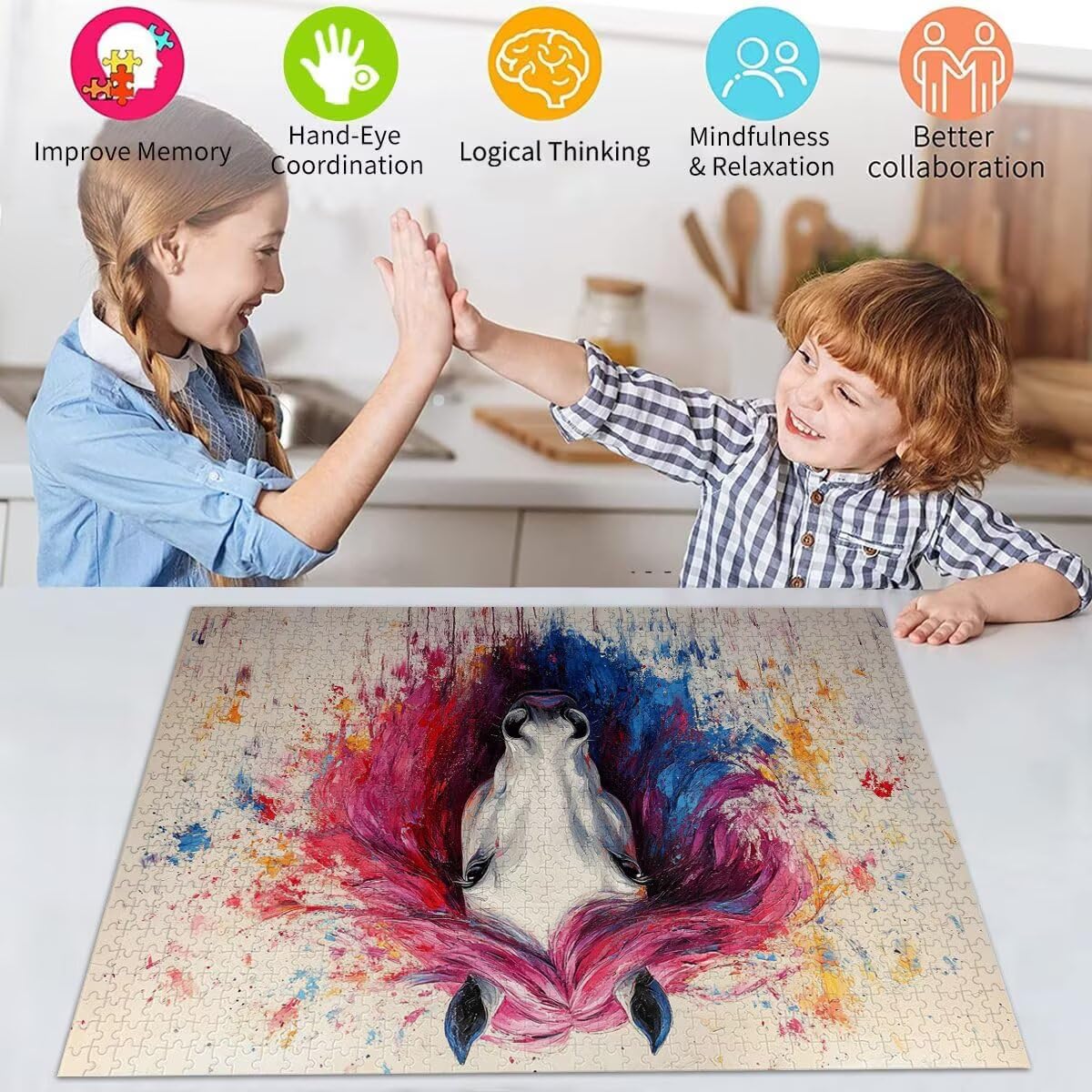 Pferd Puzzle für Erwachsene Kinder Anspruchsvoll 5000 teile Impossible Klassische Puzzles Schwer Abstrakt ab 8 9 10 Jahre Mädchen Jungen Jigsaw Kunst Educa,für Dekoration und Geschenke 105x156cm t-619
