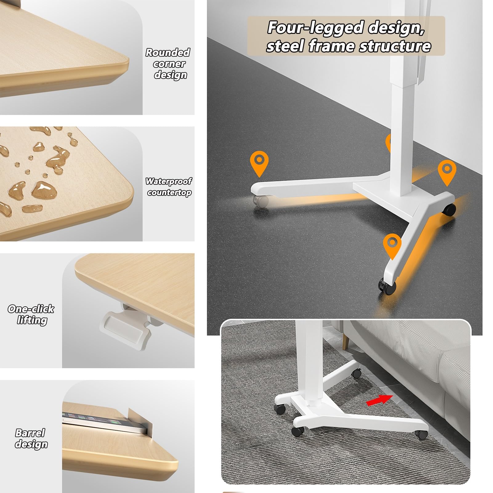 Générique Chaire d'église Portable et réglable avec roulettes, pupitre Mobile pour Ordinateur Portable, Surface inclinée et cloison, Station de Lecture surélevée pour Bureau, école et Maison - Blanc