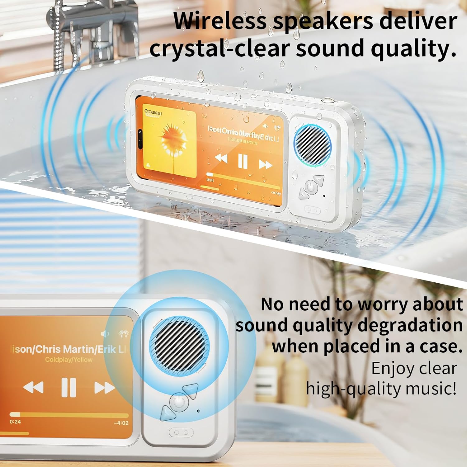 Shower Phone Holder Waterproof with Speaker Hole,360° Rotatable Shower Phone Case Holder,Anti Fog Phone Stand Mount for Bathroom Bathtub Kitchen Wall Mirror,for 4-7" iPhone 17 16 S25 Ultra