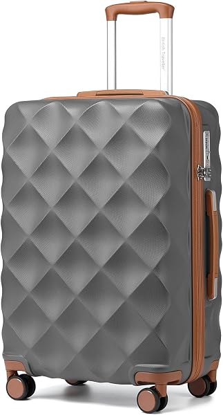 British Traveller Valise Soute Moyenne 64x43x26,5 cm,Valise Rigide Ultra-Légère, 57L, 4 Roues Silencieuses 360°, Serrure TSA - Valise de Voyage Idéale(Gris/Brun) - 1