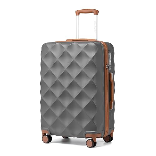 British Traveller Hartschalenkoffer Groß 74.5 x 49 x 30.5 cm, Reisekoffer aus ABS + PC mit TSA-Schloss, Koffer Trolleys mit 4 Rollen für Reisen und Business, Grau