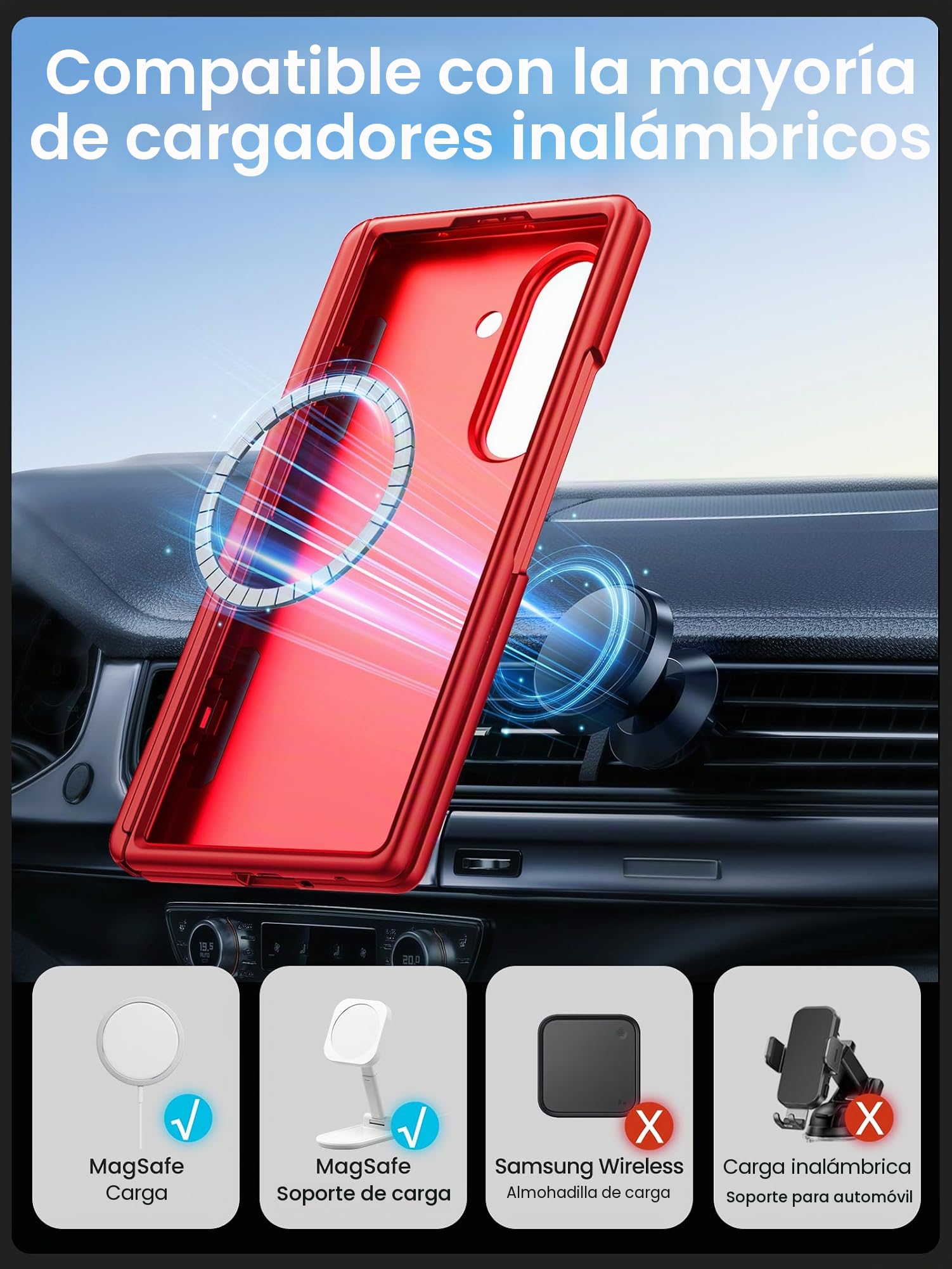 i-Blason Funda para Samsung Galaxy ZFold 7 [Cosmo] con Soporte MagSafe y Soporte para Bolígrafo S [Protector de Pantalla de Vidrio Templado Integrado] Magnética Case (Rojo)