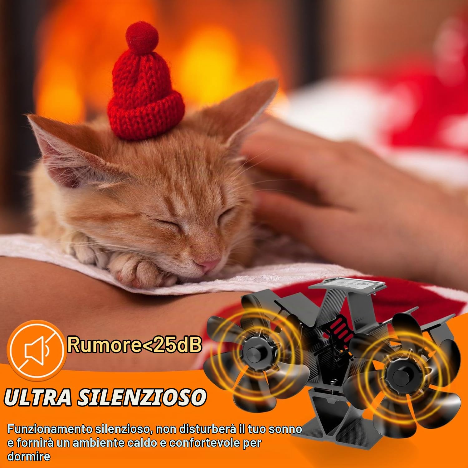 Ventilatore per Stufa a Legna, Ventola da Caminod con 12 Pale, Doppia Testa Ventilatore stufa Silenzioso, Alimentato Calore, Efficiente ventilatore per stufa per Camino/Pellet/Gas