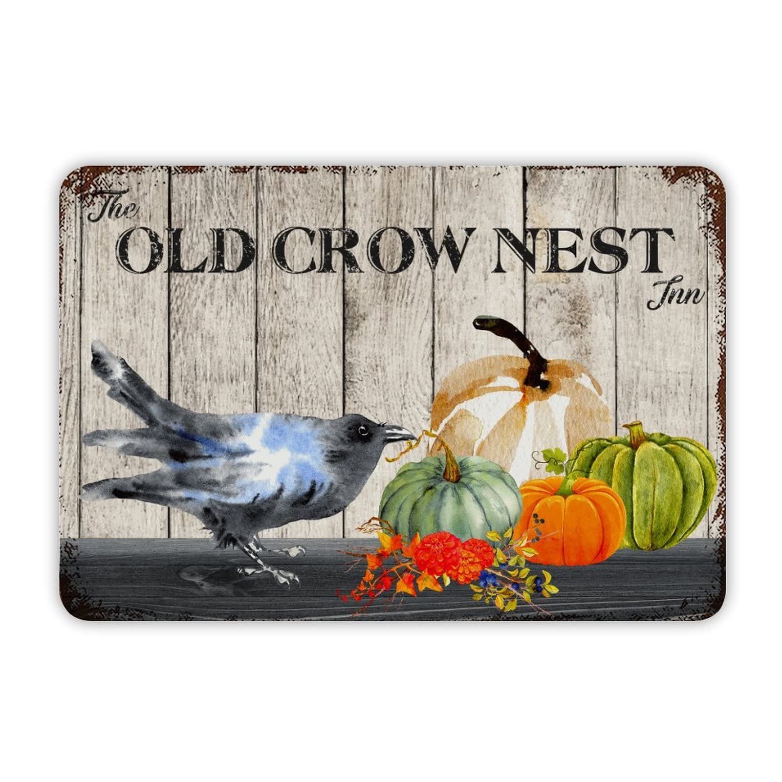 ENEDNATE Halloween Pumpkin The Old Crow Nest Aluminum Tin Metal Sign for Indoor Outdoor Business Retail Store Patio Yard Home Decoration Easy to Mount Wall Art Print Poster 8x12 Inch