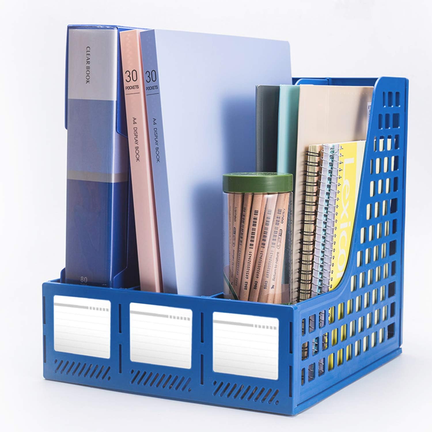 Leven Sturdy Magazine File Holder Desk Organizer File Folder for Office Organization and Storage with 3 Vertical Compartments (Gray) : Office Products