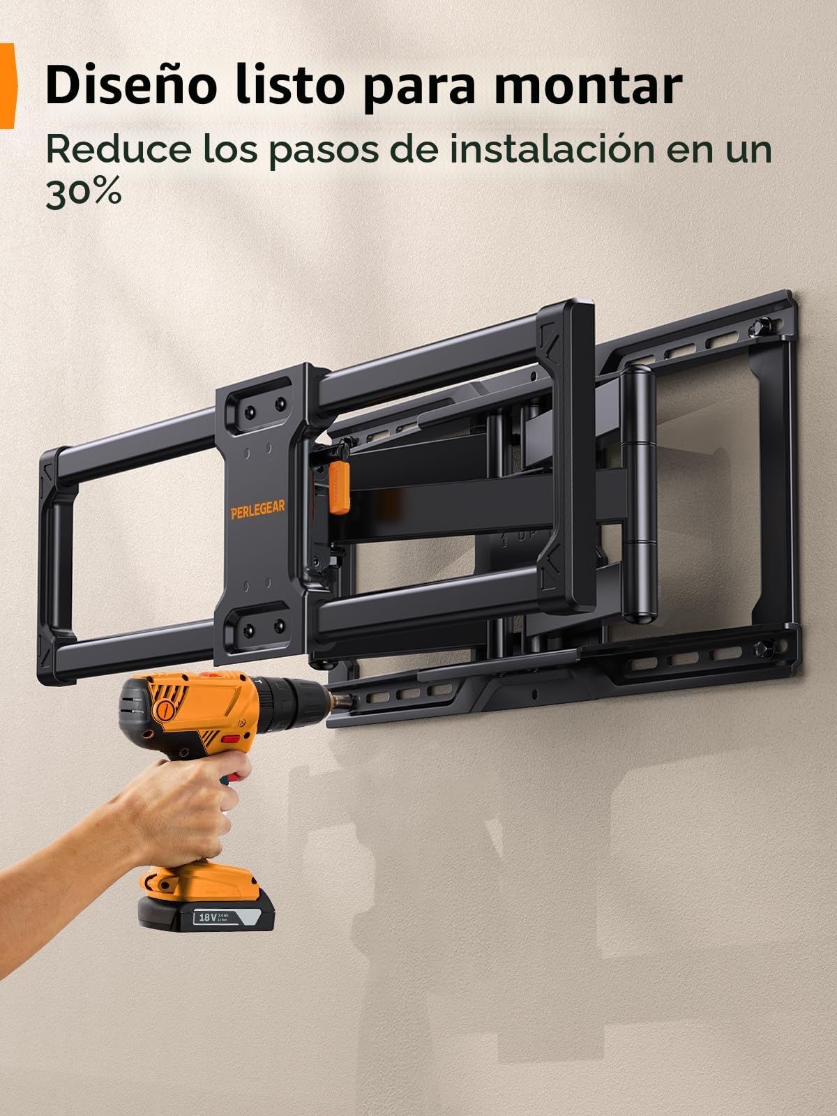 Perlegear Soporte TV Pared de Movimiento Completo para televisores de 42 a 90 Pulgadas, Soporte Universal TV con Largo Brazo 55.9cm, Soporte de Pared para TV soporta hasta 68kg máx. VESA 600x400 mm