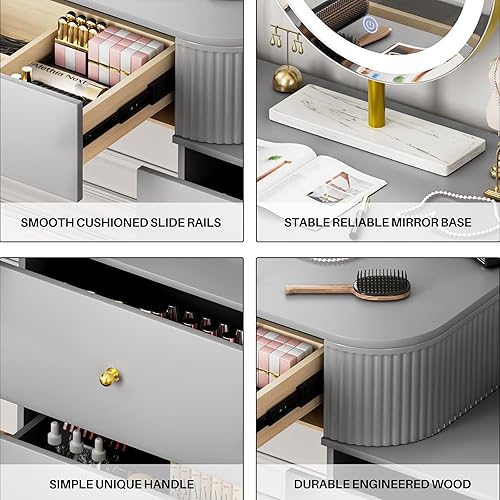 Miniatura 5 de WinZo Mesa de tocador de 24" con espejo y luces, pequeña mesa de tocador de maquillaje con 1 cajón de almacenamiento, elegante mesa de tocador con