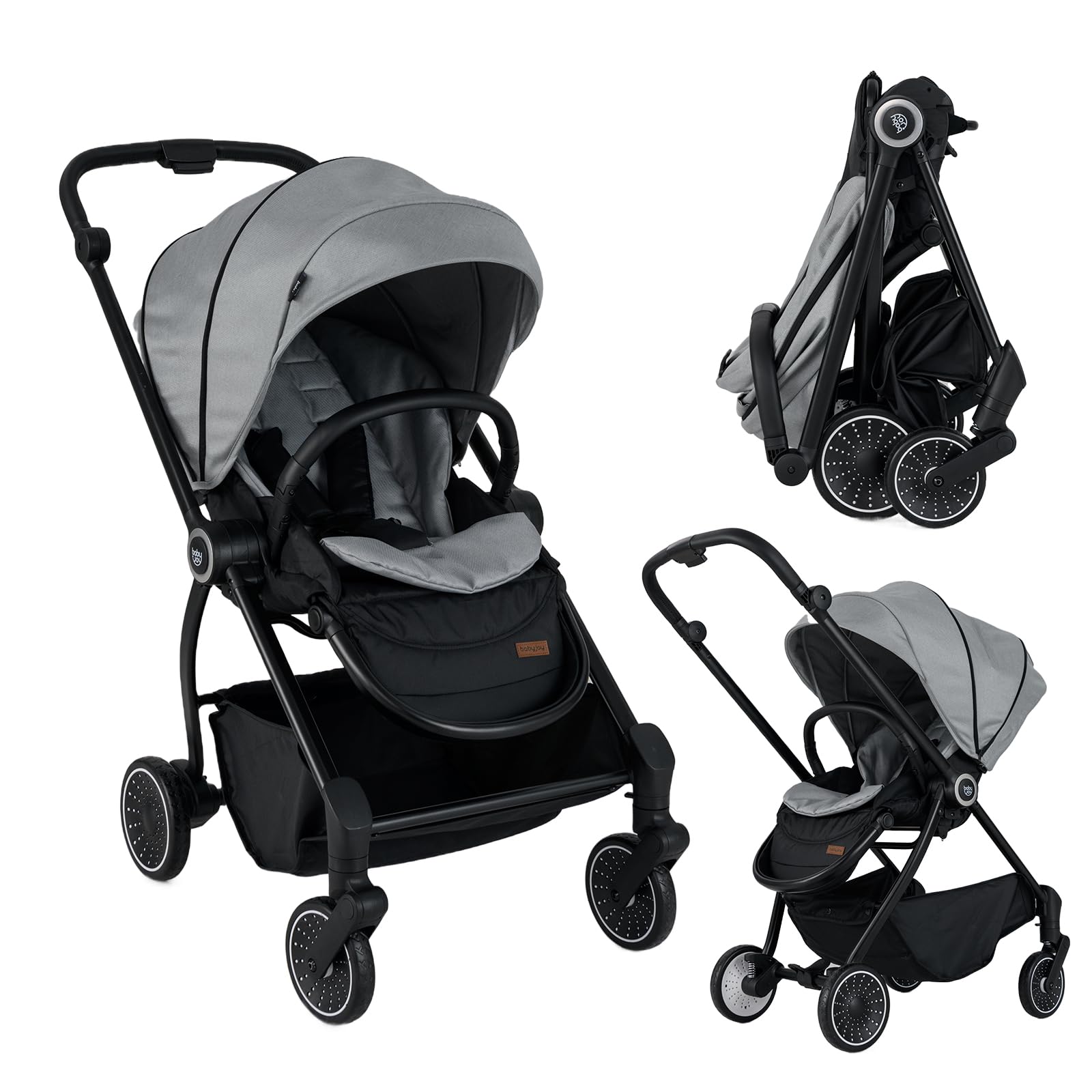 RELAX4LIFE Passeggino Leggero e Reversibile per Bambini 0-3 Anni, con Seduta Fronte Mamma e Strada, Schienale Regolabile, Ruote Ammortizzate, Cestello 36L, Portata 30kg, Omologato CE (GRIGIO)