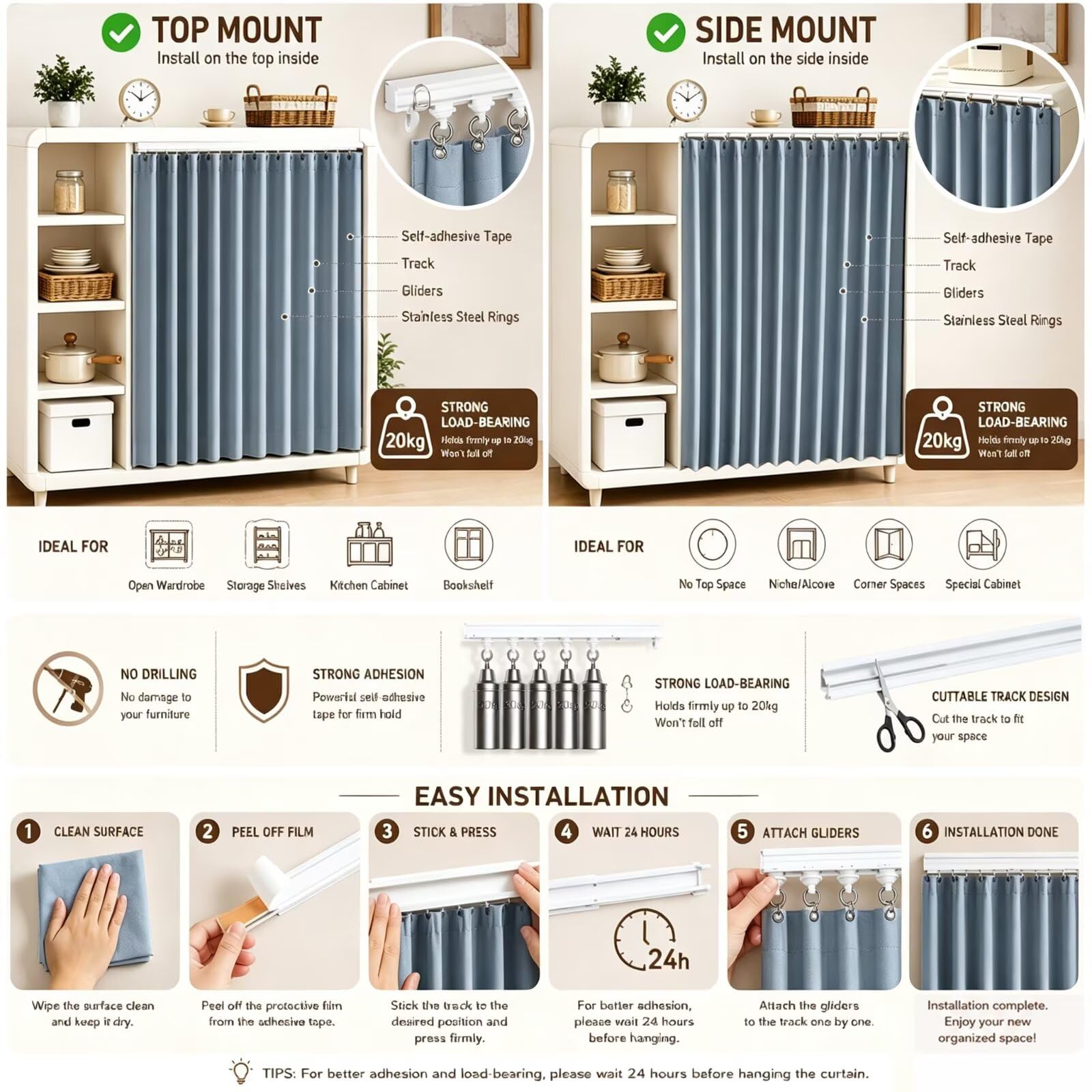 Rideau occultant Anti-poussière pour Dressing W70 x H150cm Bleu