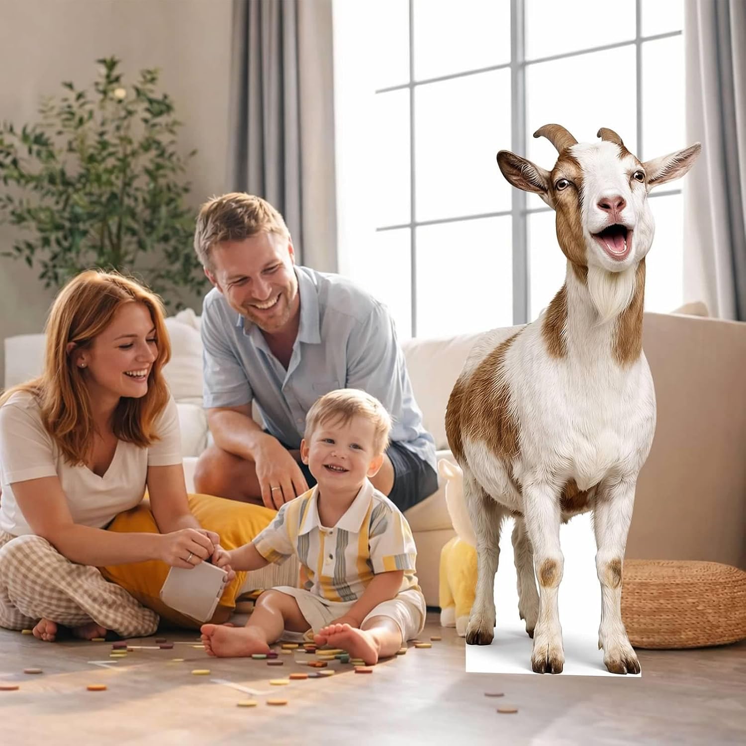 Funny Goat Cardboard Cutout Standee, 4 ft Life Size Animal Standee, Waterproof Corrugated Plastic with Back Support for Party Scene, Event Display, Photo Booth Decor