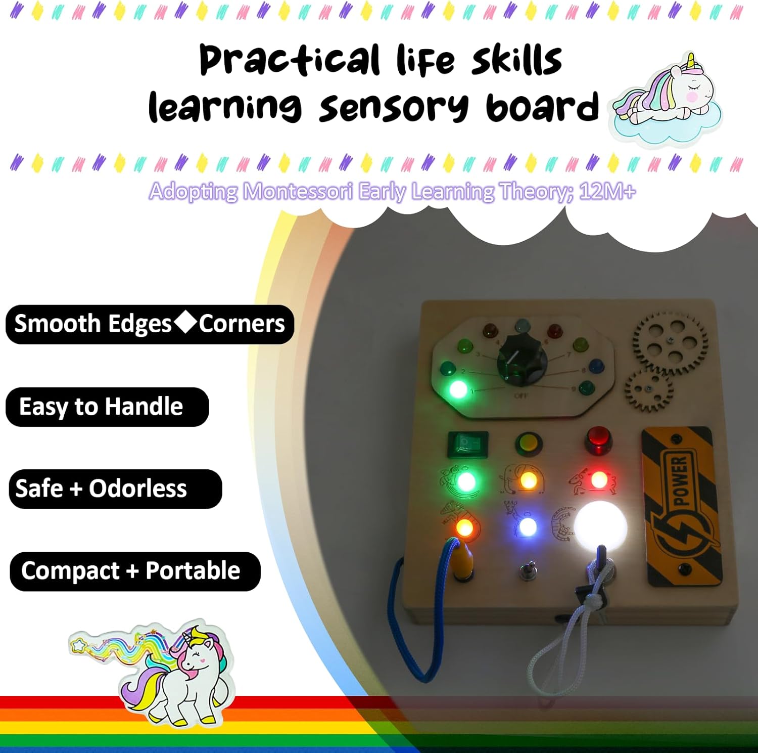 Wooden Switch Busy Board for 2 Year Old Boy, Led Busy Board for Toddlers, Montessori Sensory Board Toys Stocking Fillers Xmas Gifts for Early Educational Baby Age 1 2 3 4 (Battery Excluded) 3 71Vw2aPG+EL. AC SL1500