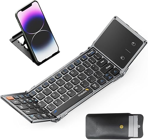 ProtoArc Teclado Bluetooth plegable con panel táctil, teclado inalámbrico plegable XK02 para viajes, teclado portátil compacto de tamaño de bolsillo