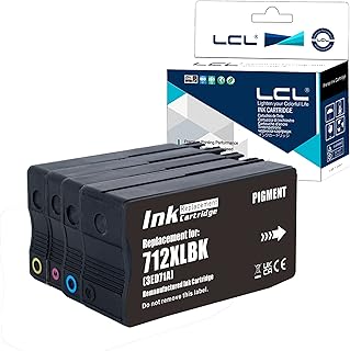 LCL Remanufactured for HP 712 712XL 80ML + 3*29ML High Yield 3ED70A 3ED71A 3ED67A 3ED68A 3ED69A T650 T630 T250 T230 T210 (4-Pack Black Cyan Magenta Yellow) Pigment Ink Cartridge for HP DesignJet T650