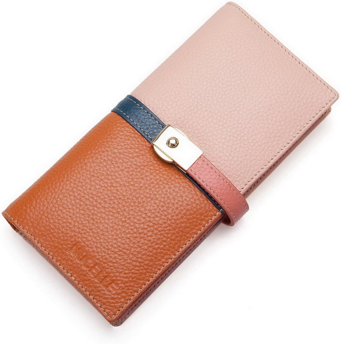 "Color Hit" with Pink and Orange Brief Long Leather Wallet