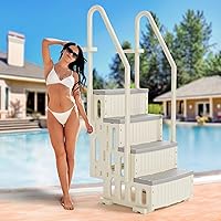 VINGLI 4-Step Heavy-Duty Above Ground Pool Ladder with Handrails - Safety Steps Beige & Gray for Easy Pool Entry