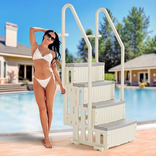 VINGLI Pool Ladder for Above Ground Pools 4-Step, Safety Stair - Beige&Gray