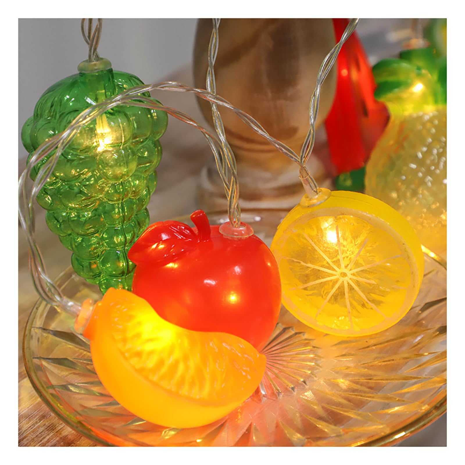 Guirlande Lumineuse créative Forme Fruits, alimentée par Piles, Fil argenté, éclairage d'ambiance LED, luminaire décoratif pour Noël, fête, Maison, Bureau