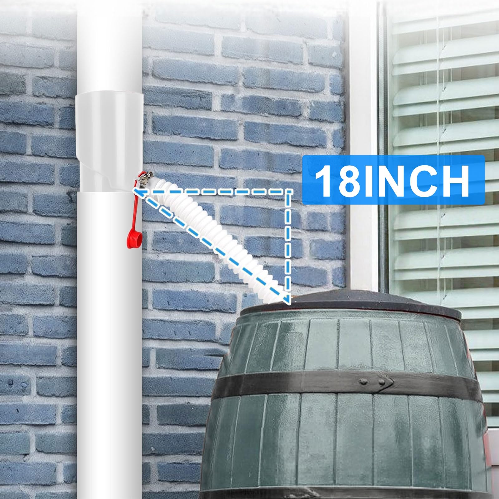 Recolector de Agua de Lluvia para Bajantes de 100mm, Desviador con Tubo Telescópico y Tapón de Cierre, Sistema de Recogida de Agua para Riego de Jardín, Anticongelante