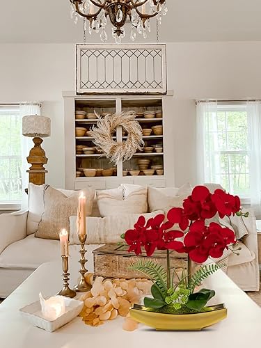 Miniatura 18 de Briful Orchids Flores artificiales de 15 pulgadas, orquídea Phalaenopsis blanca con macetas plateadas, planta de orquídea sintética de tacto real