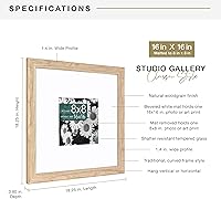 Vista 4 de MCS Studio Gallery Classic Marco de 16 x 16 pulgadas de Madera de Ingeniería con Veta de Madera Natural, Colgado de Pared Vertical y Horizontal