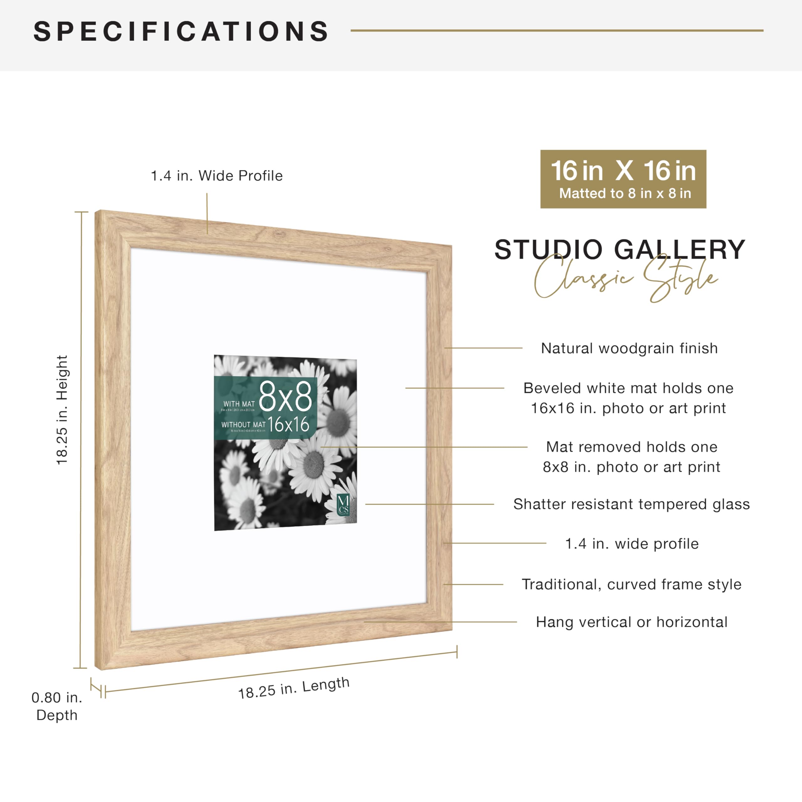 Cornice MCS Classic Studio 30,5x45,7 Cm – Legno Naturale – Plexiglass E Ganci Inclusi - 2