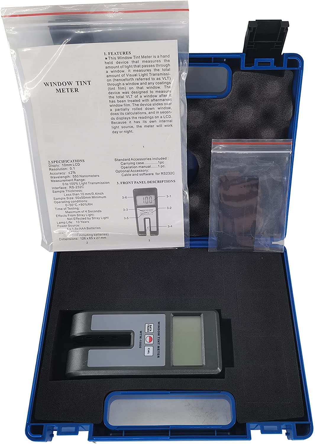 光透過率計 ソーラーフィルム透過計 ウィンドウティントメーター と 4桁10mm液晶モニター 測定範囲0％〜100％ 測定精度&plusmn;2％