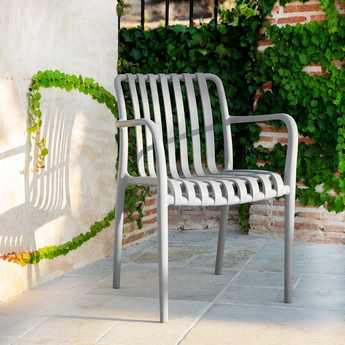 LOLAhome Silla Exterior apilable Gris, ergonómica, diseño Deba