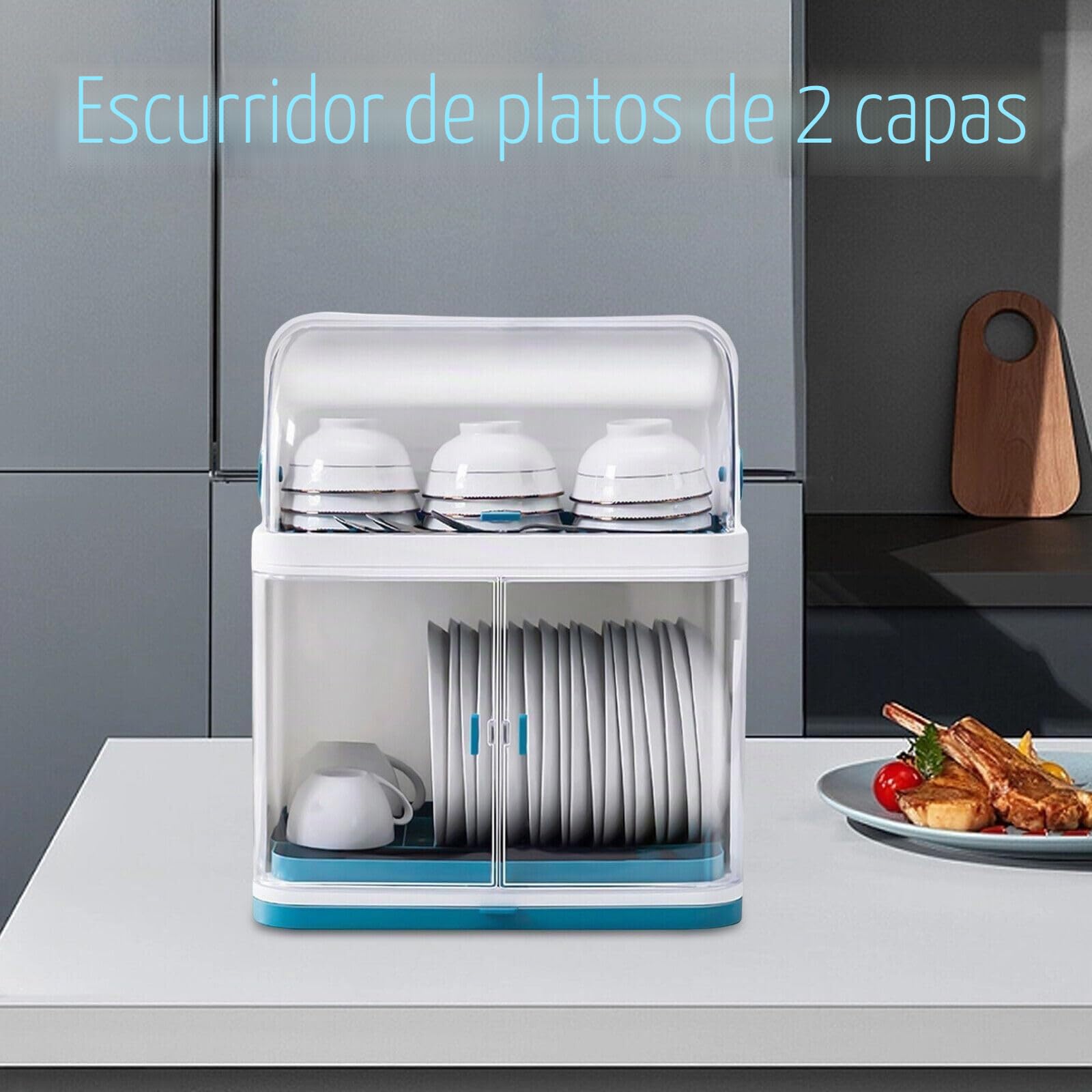 Escurridor de Platos con Tapa, Escurridor de Cubiertos y Bandeja de Goteo Desmontable