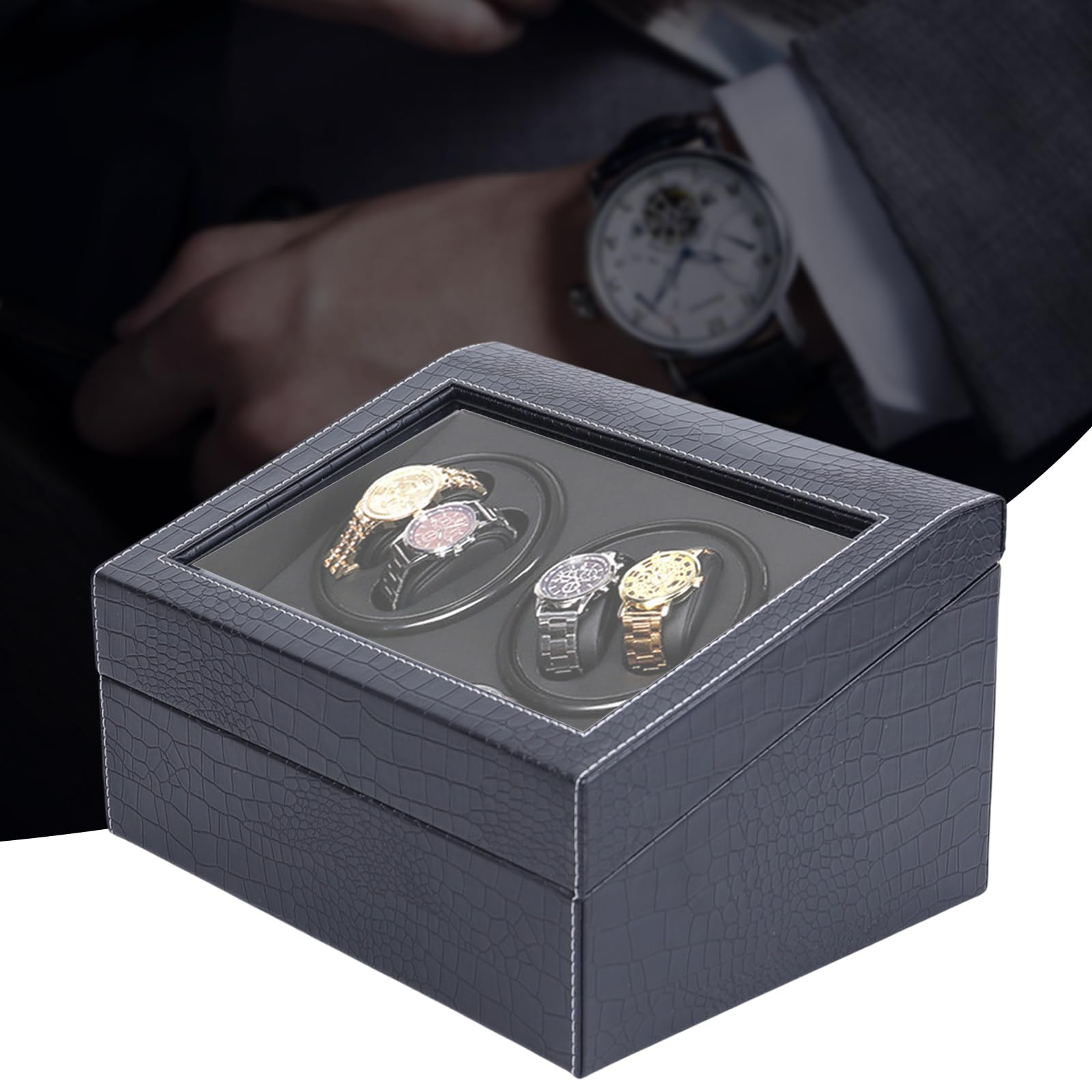Automatik Uhrenbeweger | Uhrenbox | Uhrenkasten | Automatisch Drehbares | 4+6 Fächer | Watch Box | Transparentes Fenster | Für Automatikuhren, Schmuck