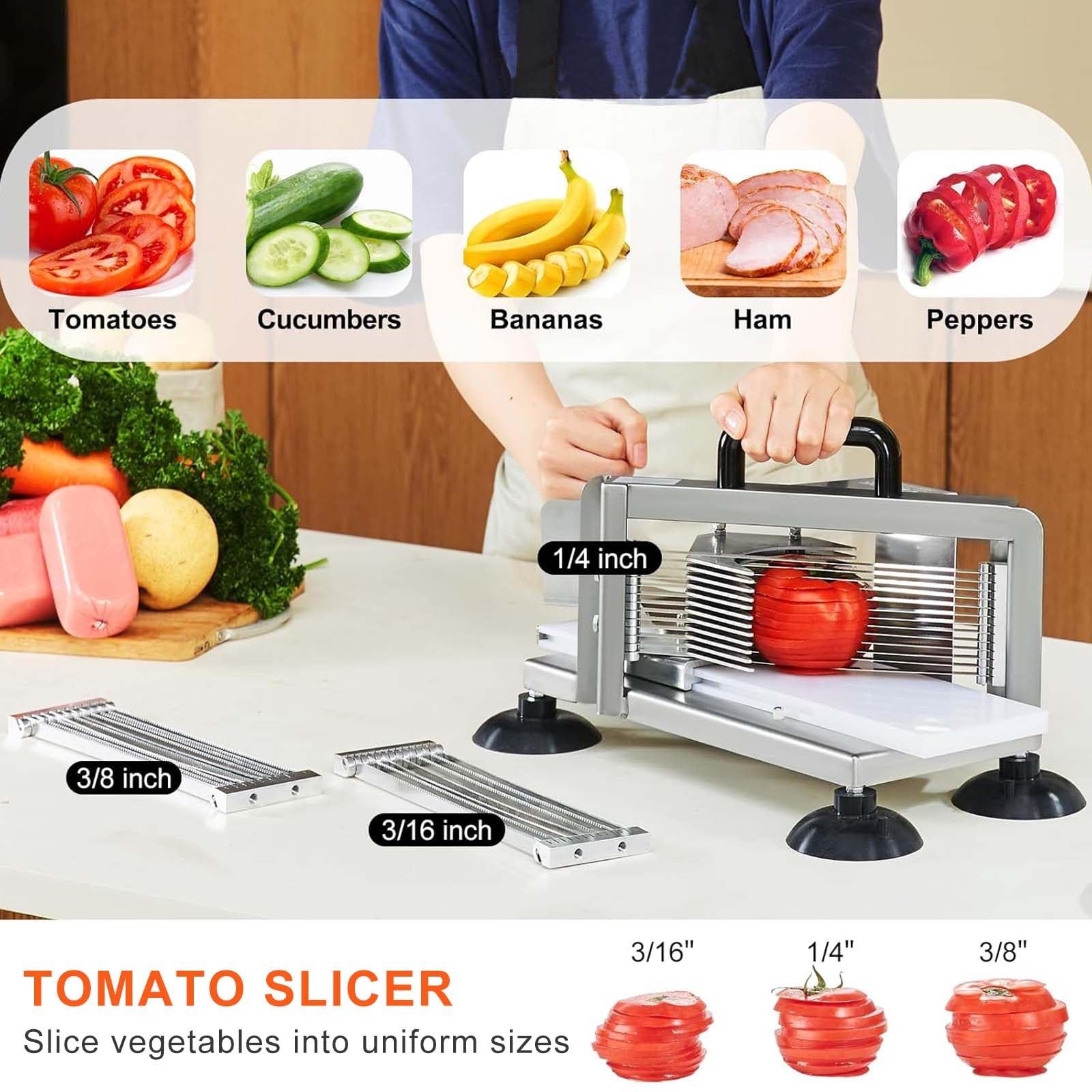 Cortadora De Cebolla Y Repollo Profesional, Cortadora De Tomates De Acero Inoxidable, Procesador De Alimentos Manual Con Patas Antideslizantes, Para Cortar Tomates, Pepinos Y PláTanos,3"8(9.5mm)