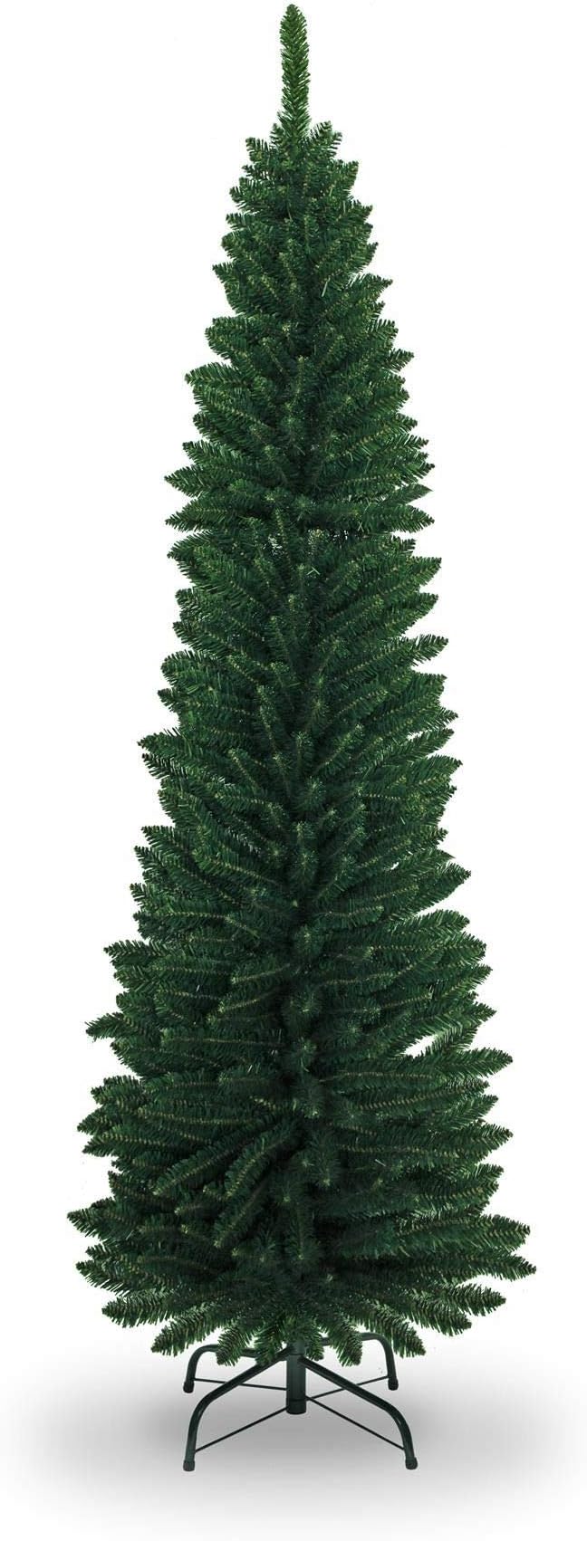 5Ft/1.5m Slim Christmas Tree Artificial Green Pencil Tree 290 Pointed Tips, Metal Stand, Holiday Home Decorations